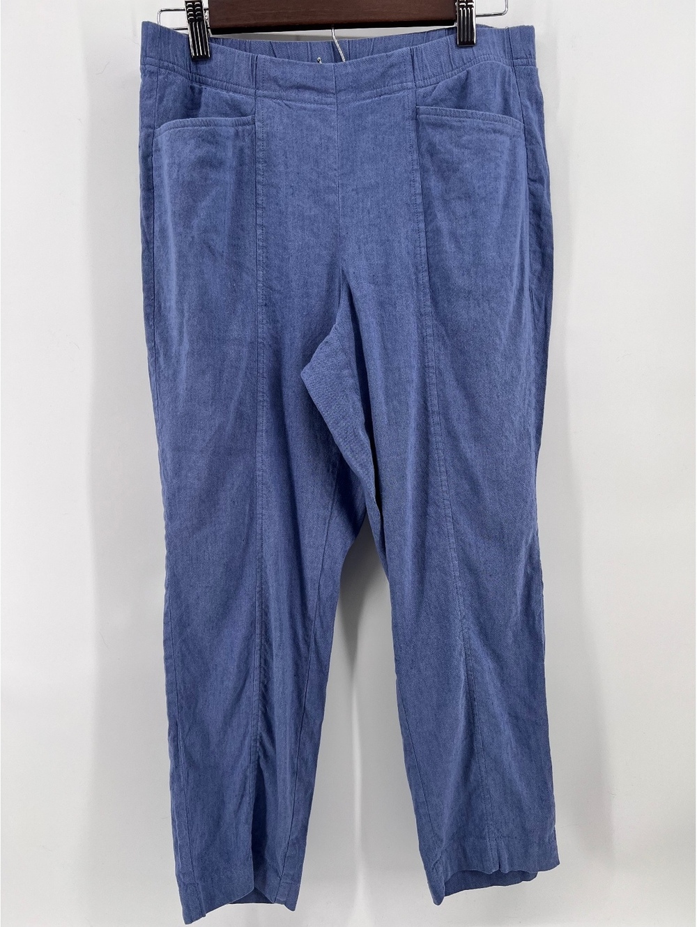 J. Jill Linen Stretch Ankle Pants Small Blue Pull On Elastic Waist Seamed Casual